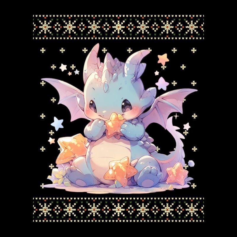 Dragon kawaii dans le style pull de Noël moche