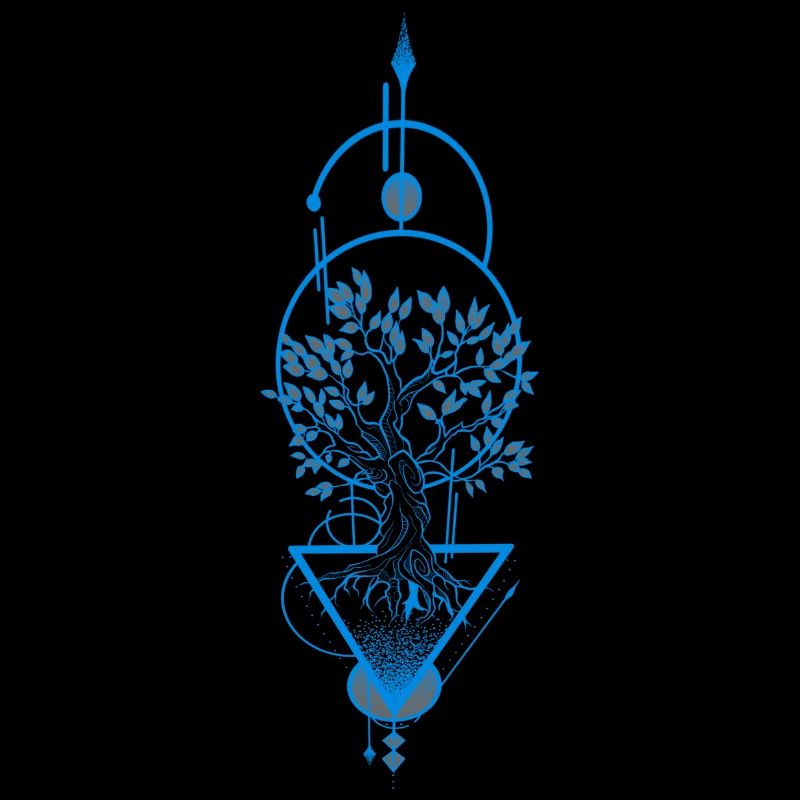 Blue & grey ornamental tree black background