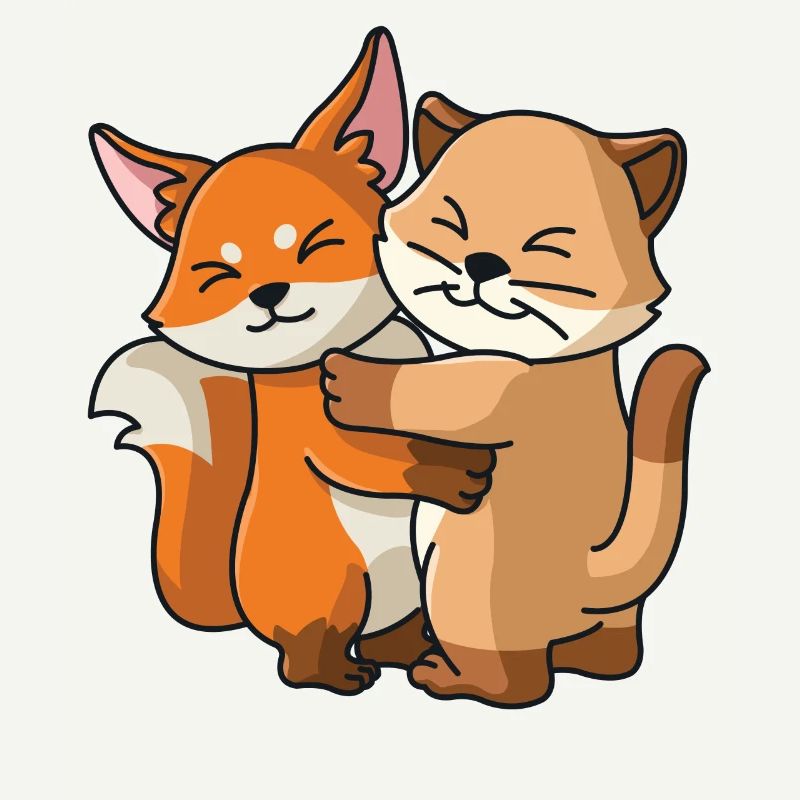 Chat avec renard aime les animaux mignons doux