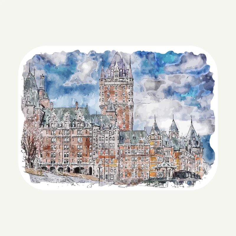 Quebec Canada Watercolor Sketch Drawn Illustration
