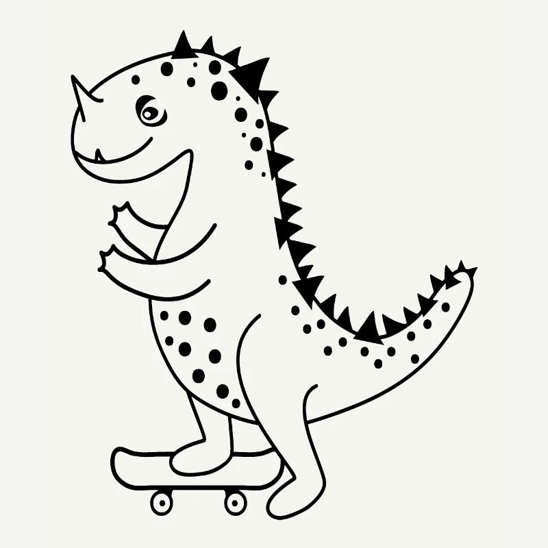 Satisfied comic dinosaur with skateboard.