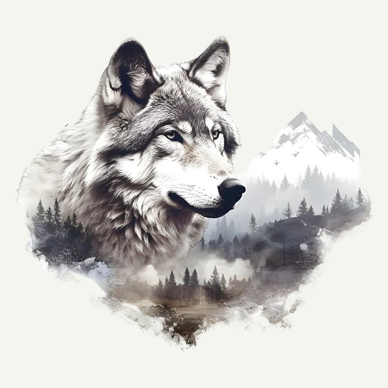 Wolf with mountains