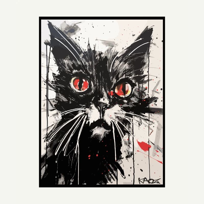 Dessin au crayon de couleur en papier carbone d’un chat