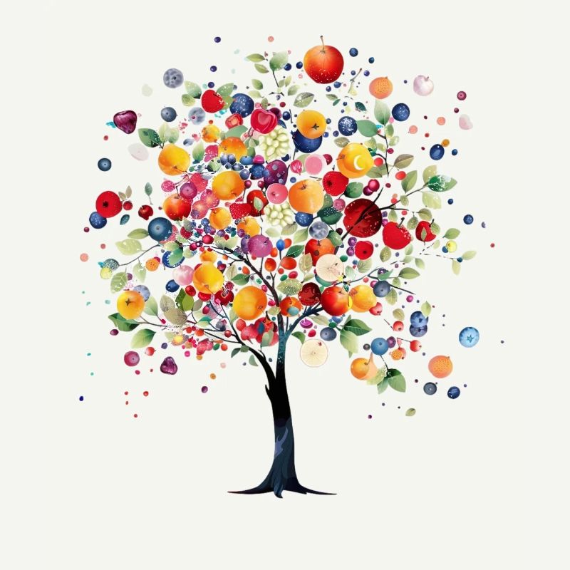 Colorful fruit tree in magical light