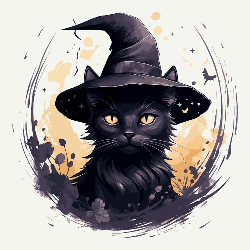 Schwarze Katze mit Hexenhut