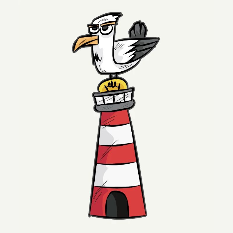 Möwe Taube Leuchtturm Nordsee Ostsee Comic Cartoon