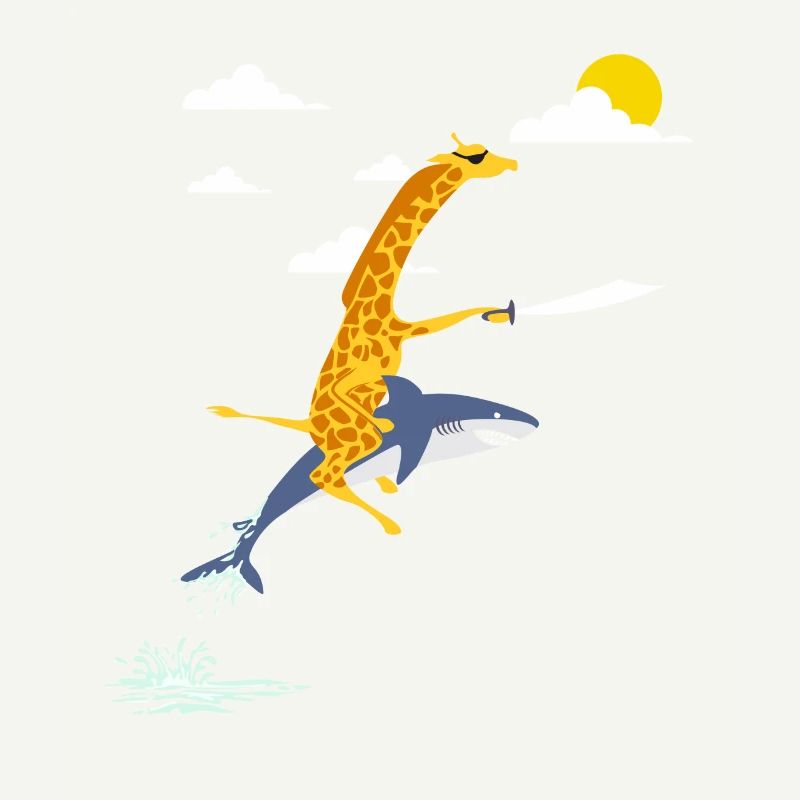 Pirate giraffe rides on shark