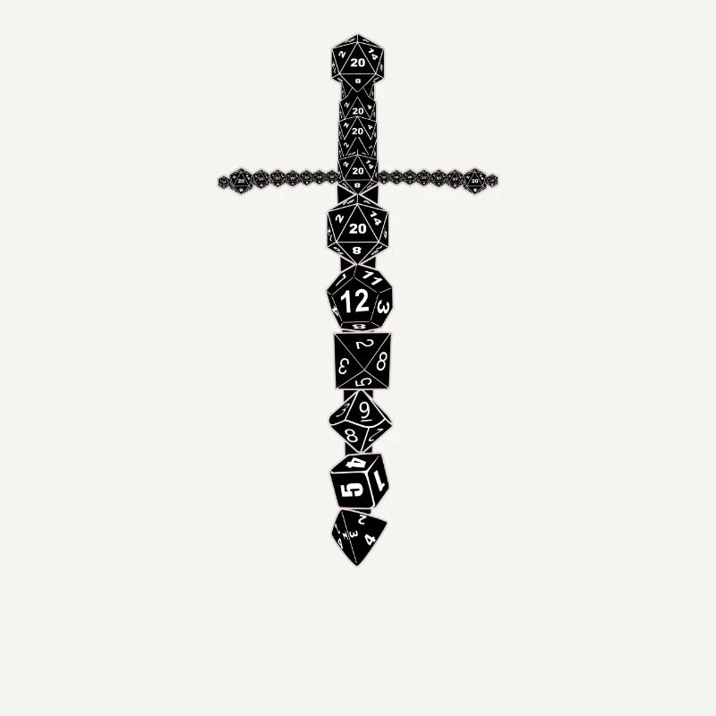 RPG D20 Cube Dice Dice Magic Sword Black