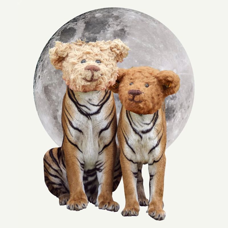 Collage Kunst Surreal Tiger Teddy Geschenk Design