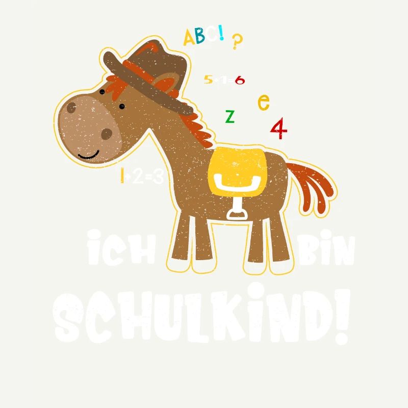 Ich bin Schulkind Einschulung Spruch mit Pferd
