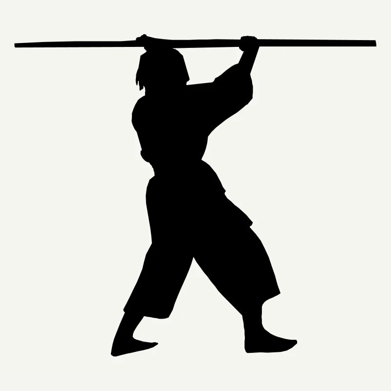 Kobudo with long bo above the head shadow figure
