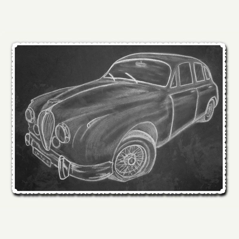 Oldtimer Jaguar - gezeichnet - Kunst auf Shirts...