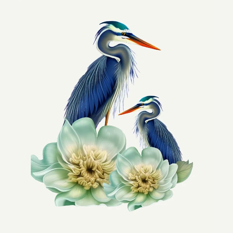 Der elegante Kranich mit Blumen