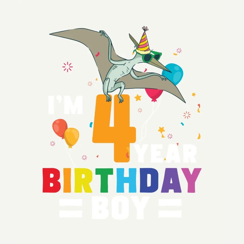 I'm 4 Birthday Boy Pterodactylus 4 Year Old 4th