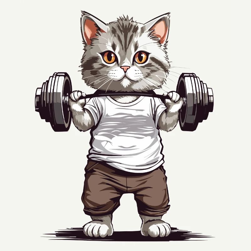 Drôle de chat de musculation avec conception d’haltères