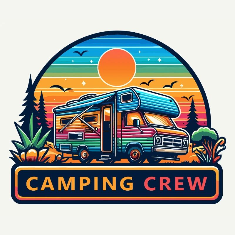 Retro Sunset Camping RV Crew