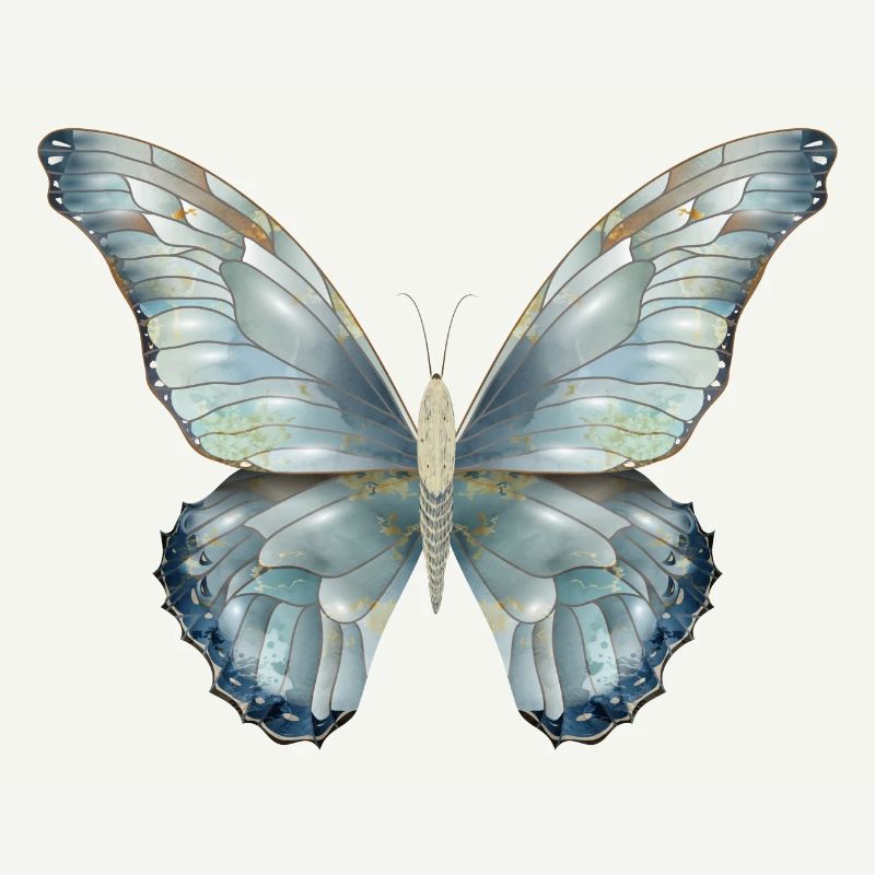 Papillon dans de délicates nuances de bleu peint à la main