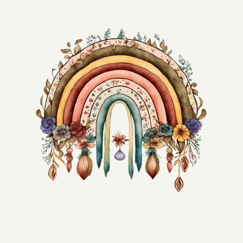 Boho Regenbogen mit Blumen