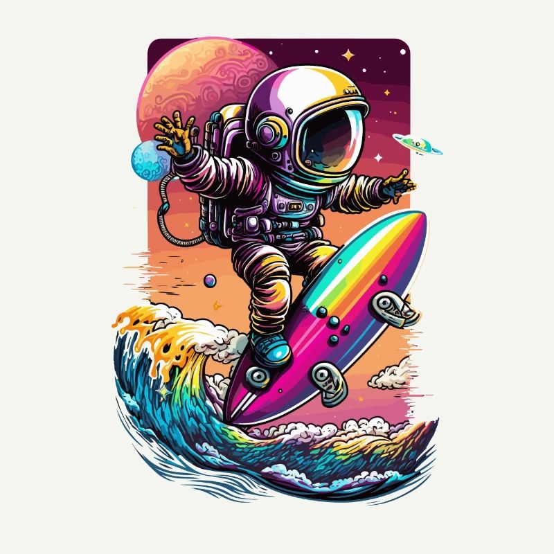 Astronaut Surfing Cosmic Waves Space Explorer