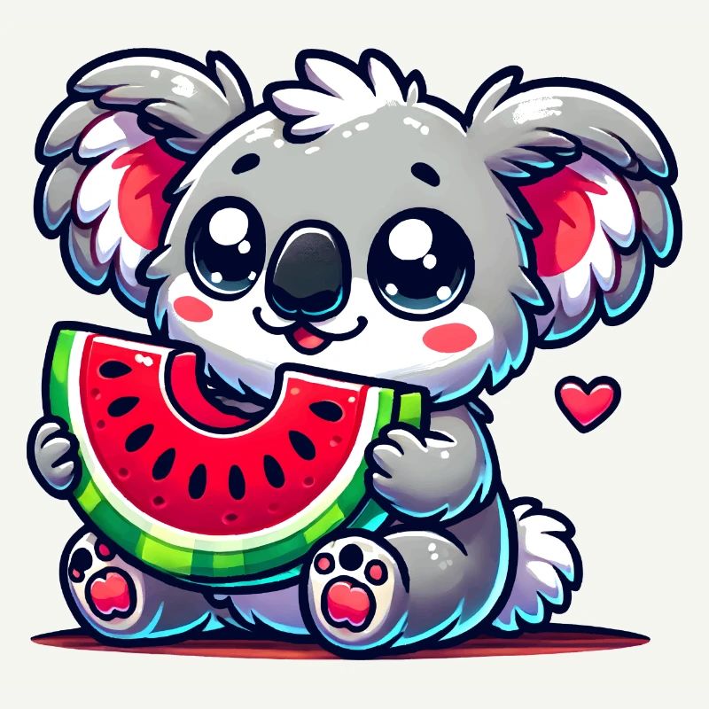 L’adorable koala déguste un morceau de pastèque