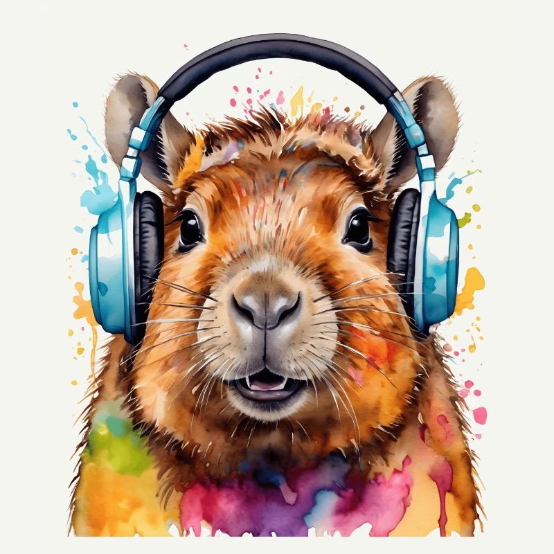 Capybara Kopfhörer Capy Bunt Tier Design Print