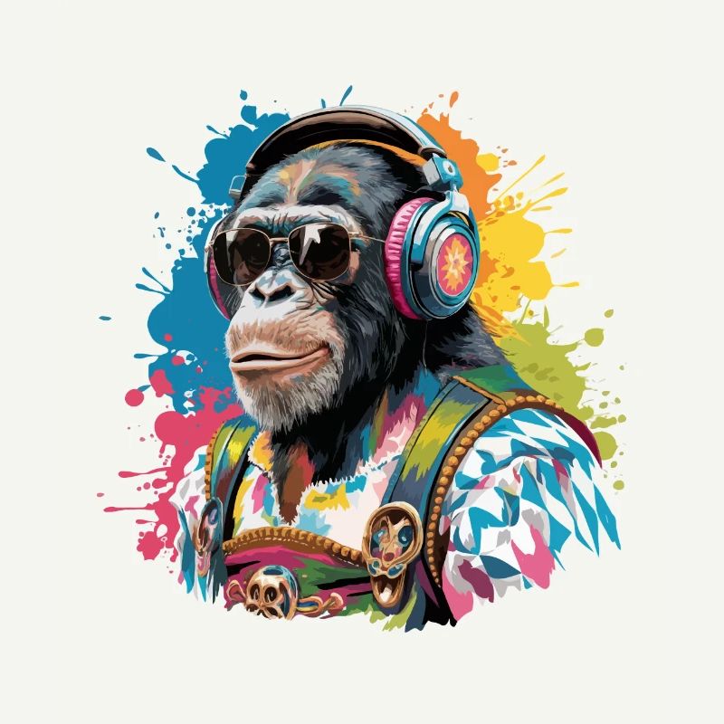 Affe mit Kopfhörer Sonnenbrille Tracht