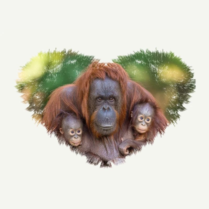 Orangutan Mum Watching Over Two Babies