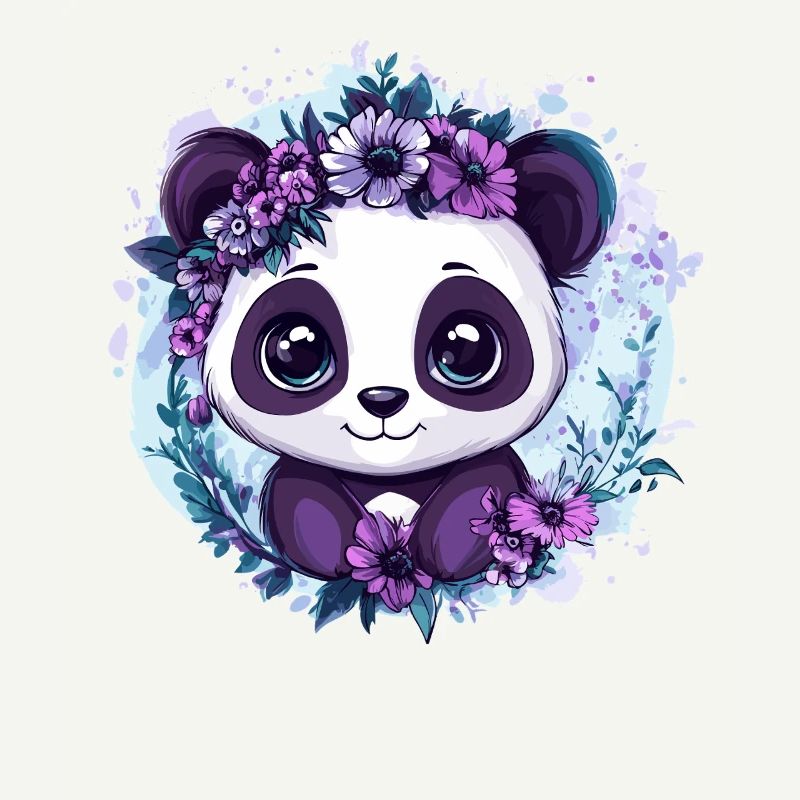 Panda avec couronne de fleurs