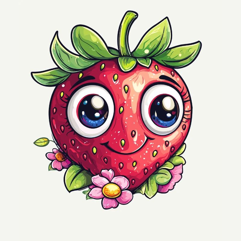 Fraise heureuse avec des fleurs