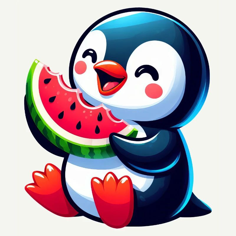 mignon pingouin melon pastèque dessin animé d’été
