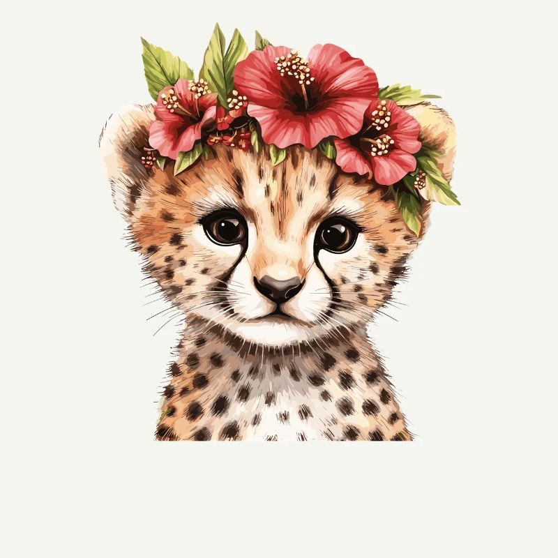 Guépard avec couronne de fleurs