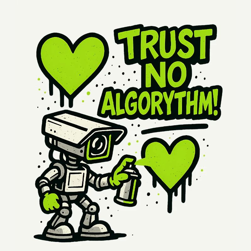 Robot avec cœur et message anti-algorithme