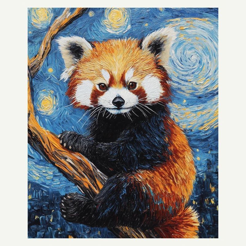 Red Panda Bear Van Gogh Style Starry Night