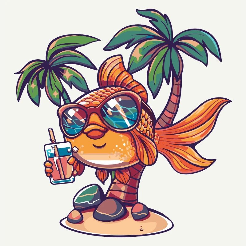 Goldfisch Sommer Strand Comic