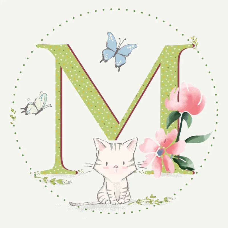 Lettre initiale M avec chat