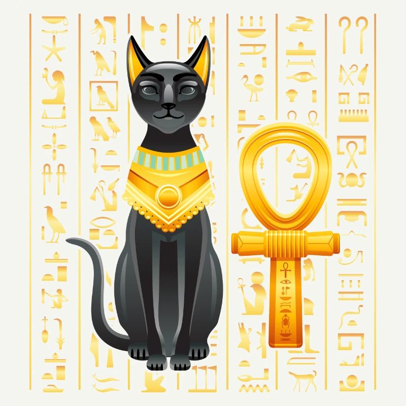 Egyptian Hieroglyphics Anubis Bastet and Sphinx