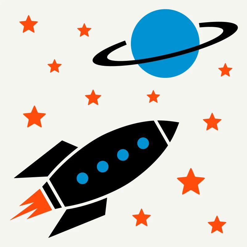 Spaceship, stars and planet with ring
