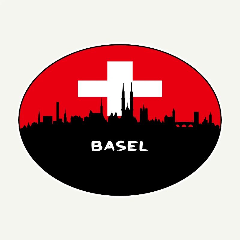 Basel-Schweiz-Flaggen-Skyline-Schattenbild-Reise