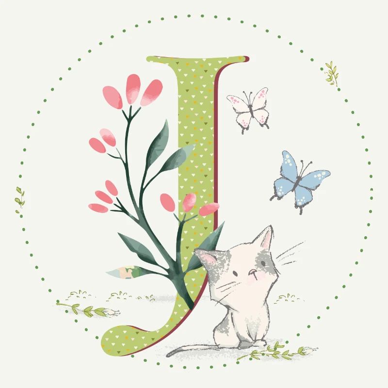 Lettre initiale J avec chat