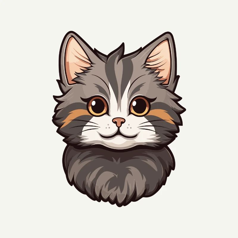Chat Bobtail Américain Mignon Heureux Kawaii Cartoon Cli