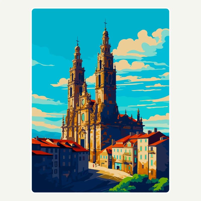 Saint-Jacques-de-Compostelle Espagne Affiche De Voyage Vintage