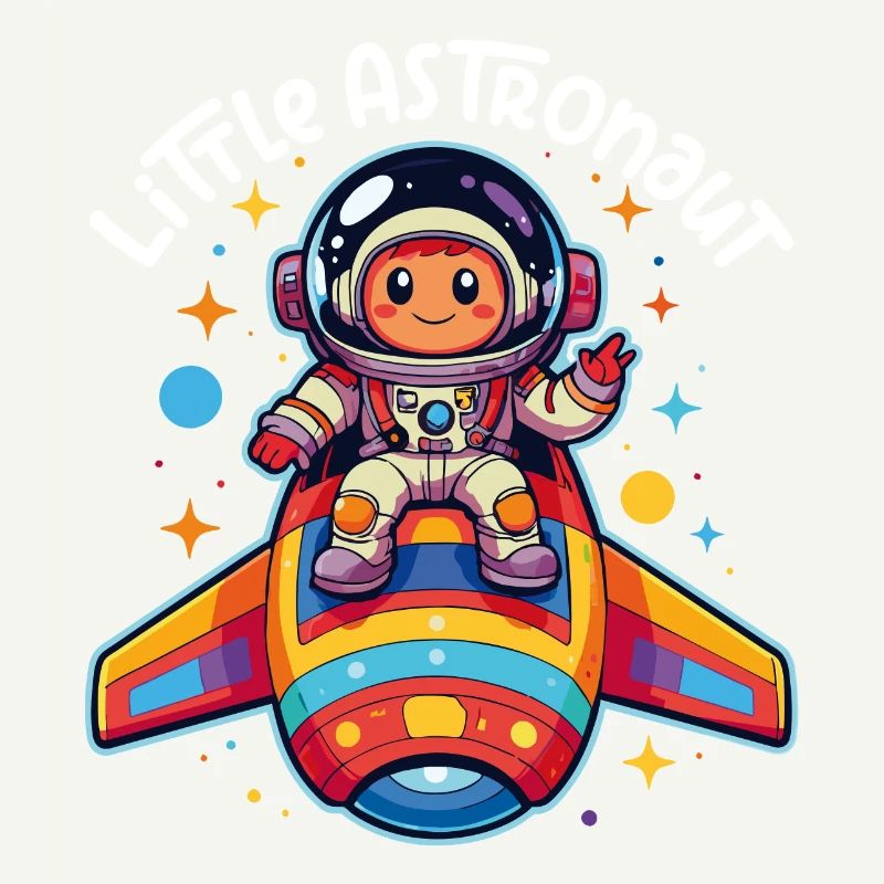 Petit astronaute dans un vaisseau spatial coloré dans l’espace