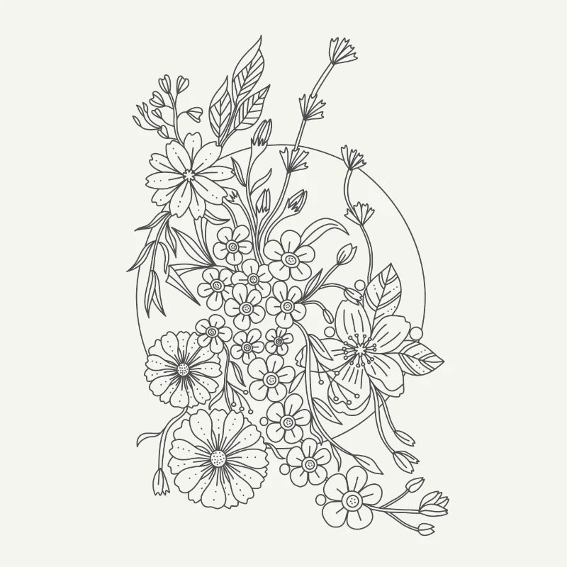 Centangle Fleurs sauvages avec lune blanche