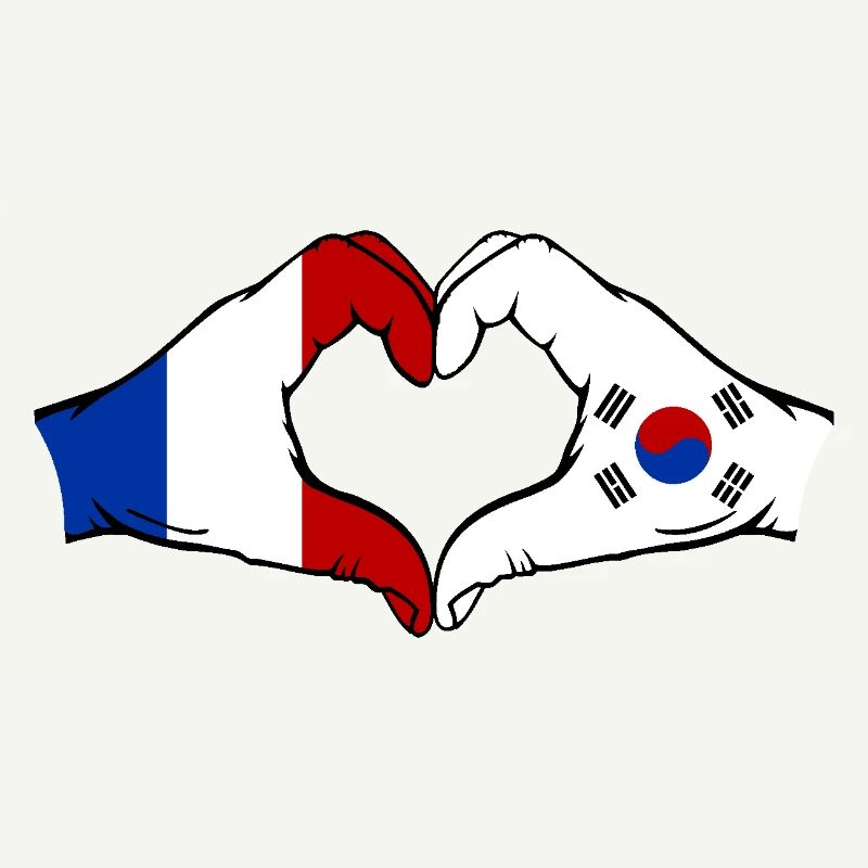 France Corée du Sud Drapeau Mains Coeur Forme