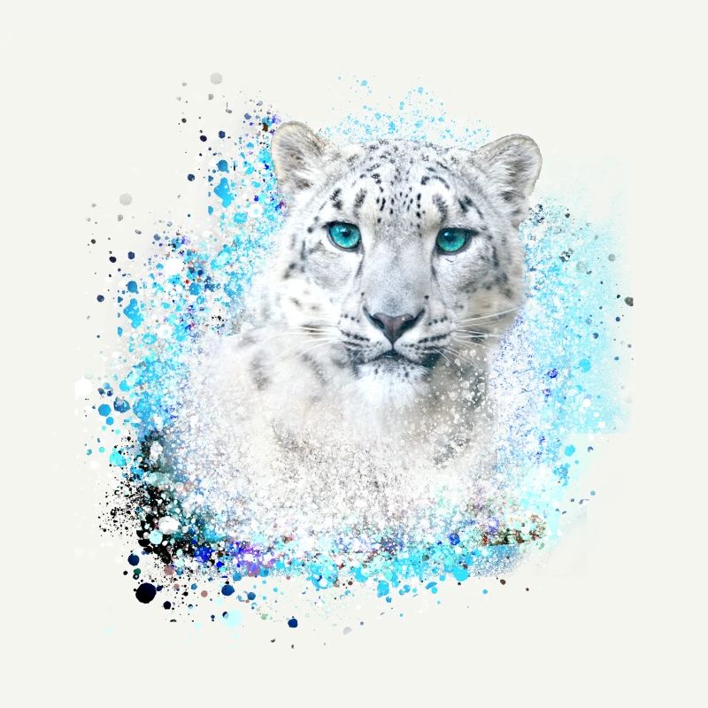 snow leopard, cat, leopard, graffiti, white, wildcat