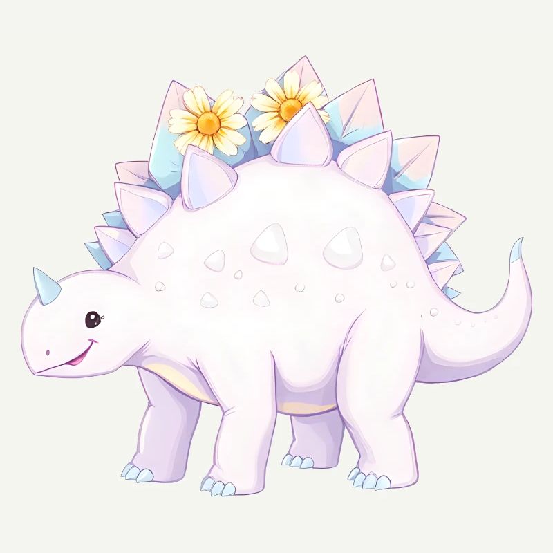 Skurriler lila Dinosaurier mit Gänseblümchen