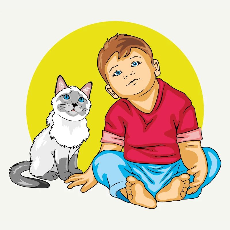 Junge spricht mit einer Siamkatze