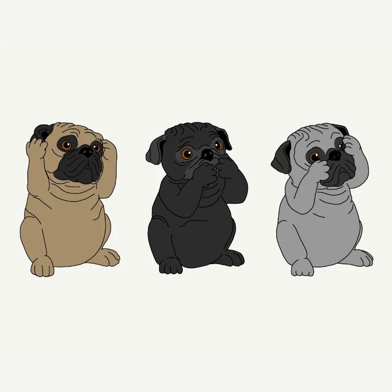 Pug hear nothing - say nothing - see nothing