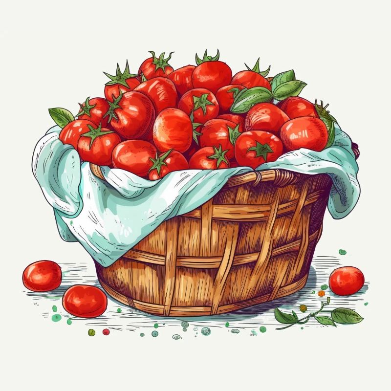 A basket filled with tomatoes, transparent