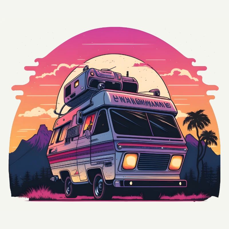 Synthwave Camper coucher de soleil